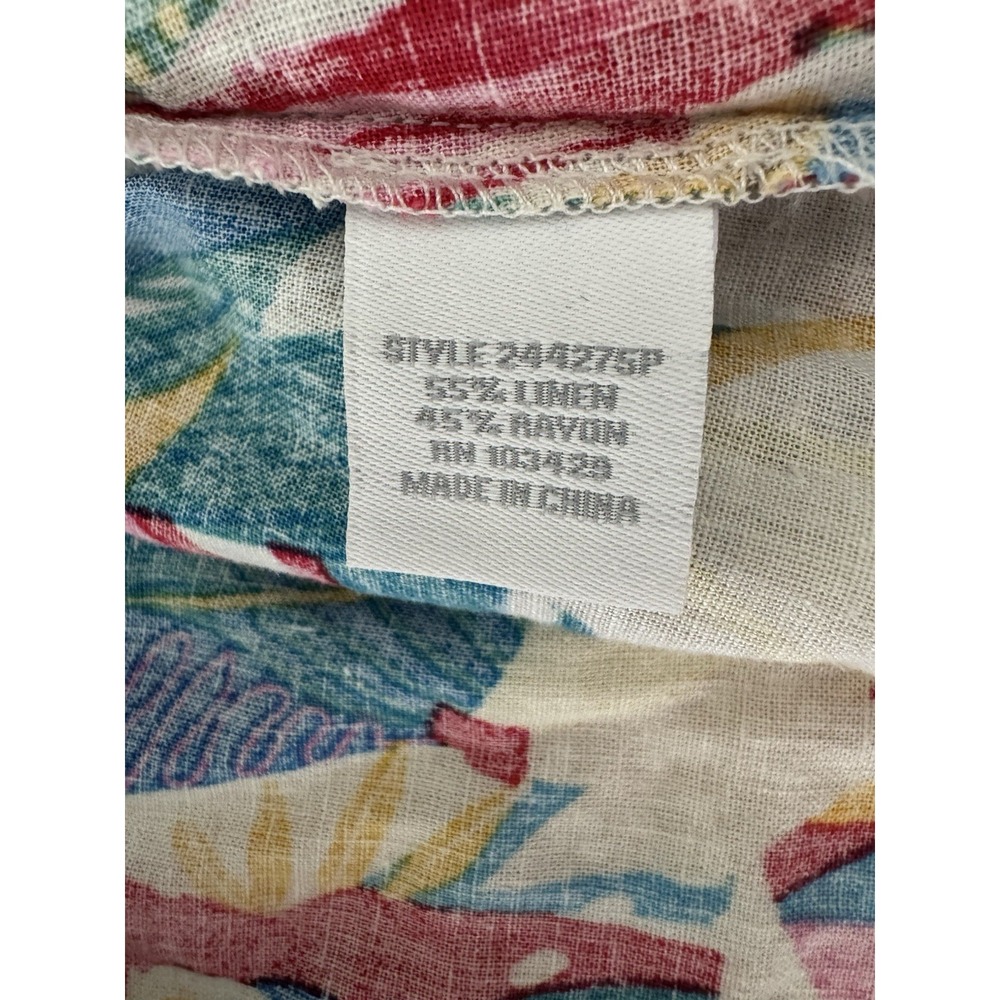 Intro❤️ Women's Top Size Large Linen Blend Multi Color Roll Sleeves (B3) - Picture 6 of 7